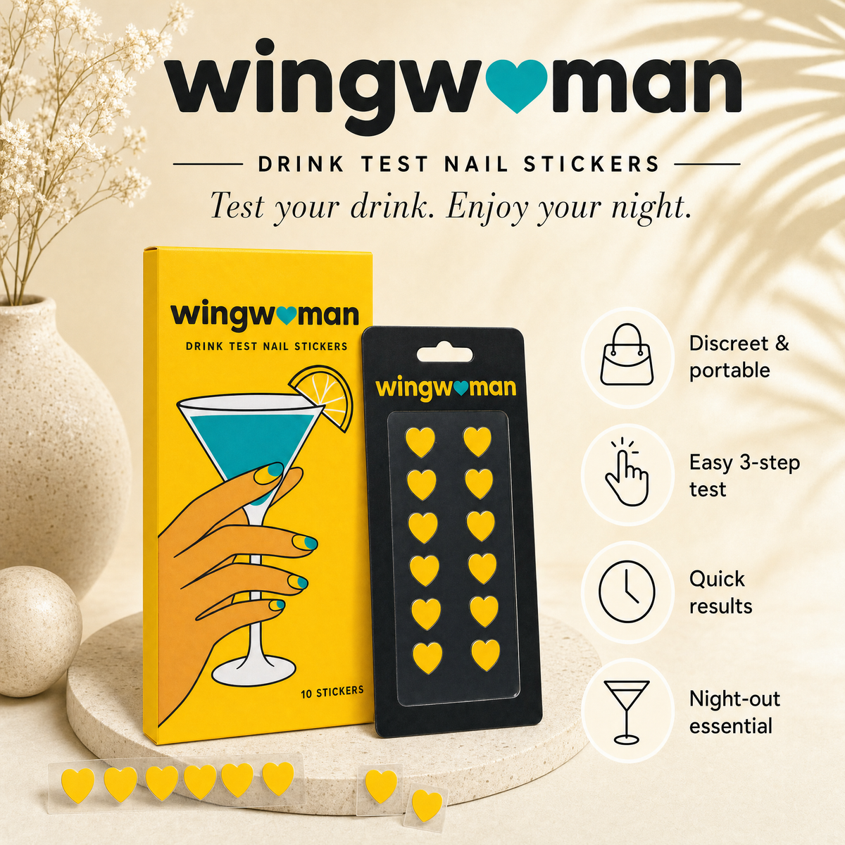 Wing Woman Drink Testing Sticker